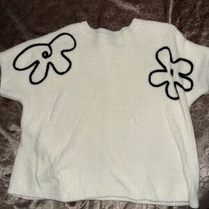 White Sweater with Black Abstract Design